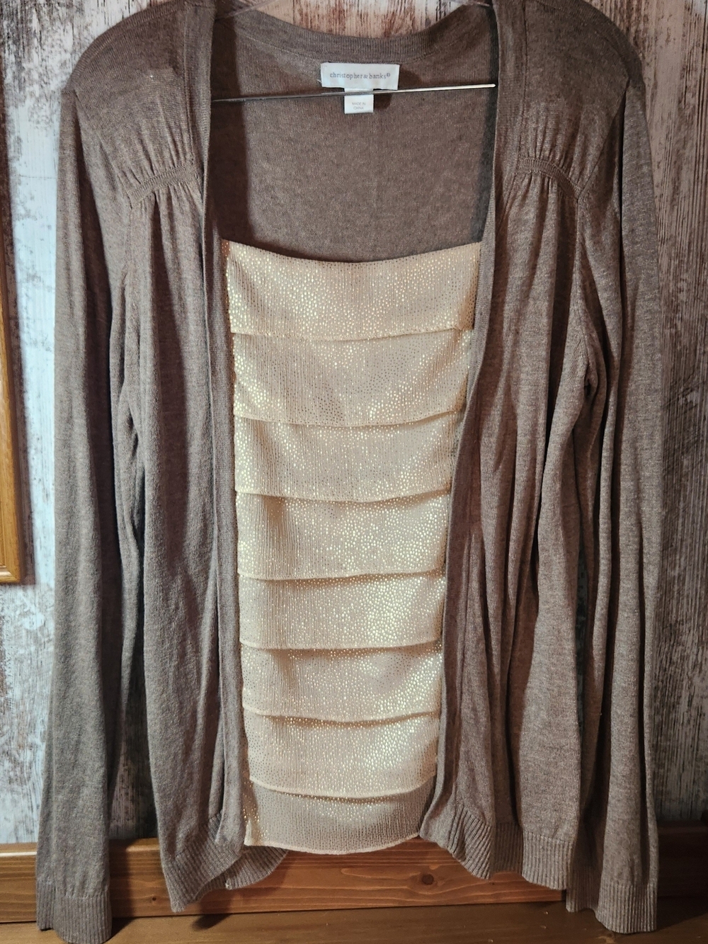 Christopher & Banks Beige Layered Front Cardigan